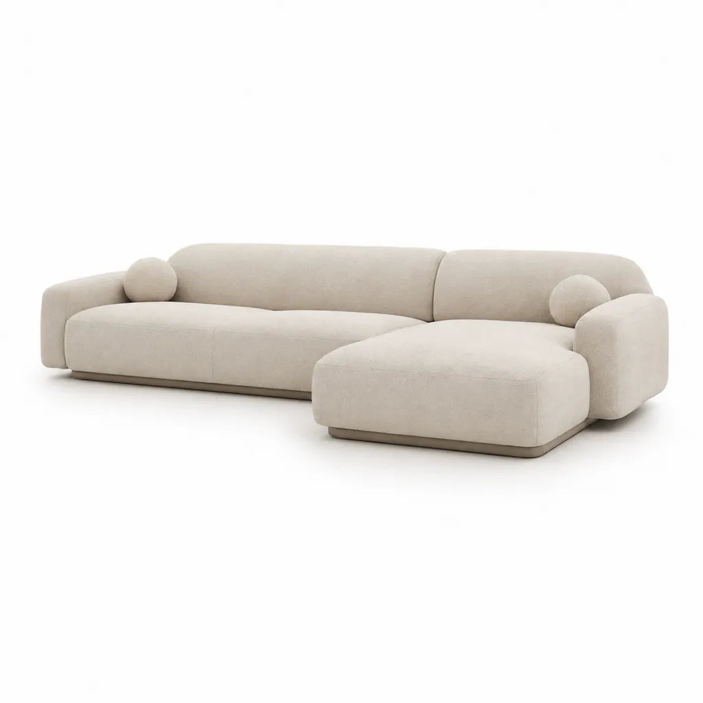 Divano angolare 4 posti con chaise longue destra in poliestere beige 300 x 170 x 78 cm