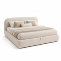 Letto contenitore matrimoniale 160 x 200 cm imbottito in poliestere beige con testiera arrotondata