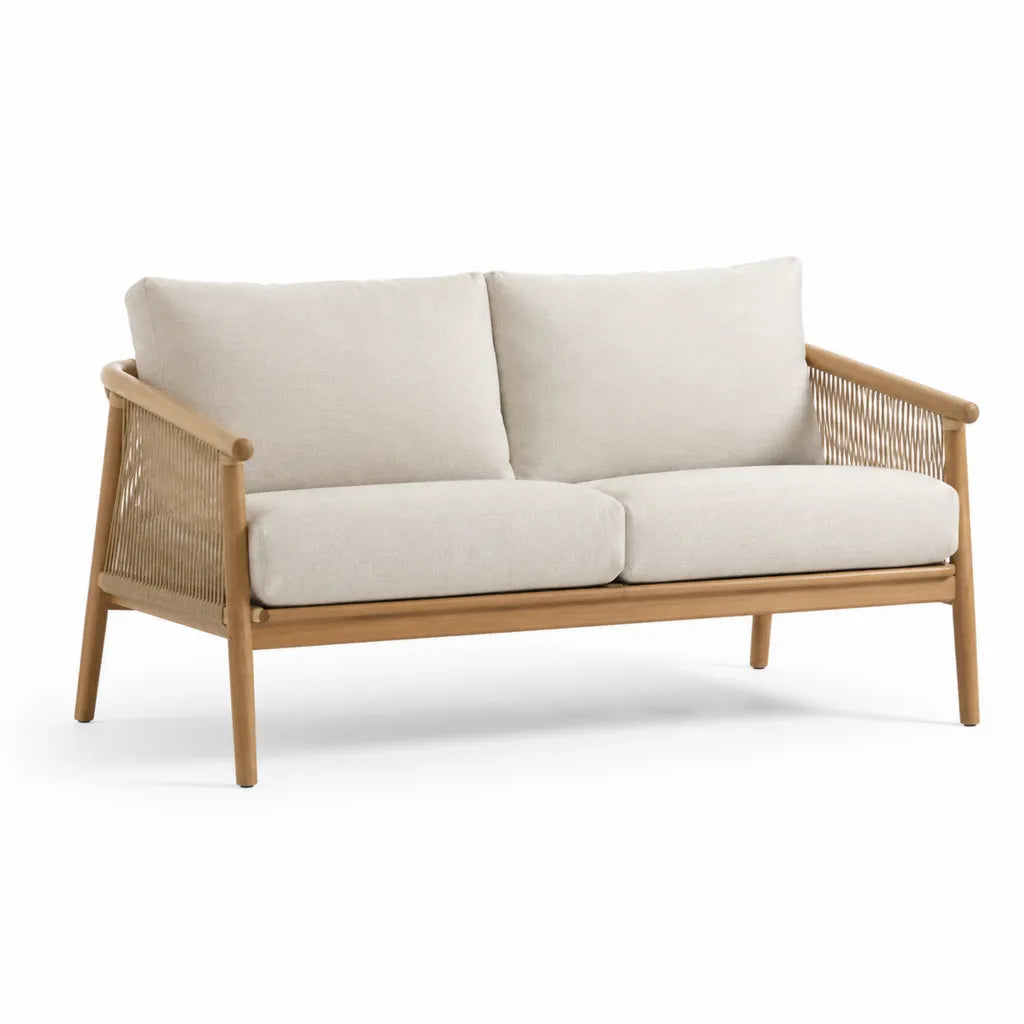 Divano da giardino 2 posti 130 x 70 x 75 cm in legno massello di acacia e corda PE rettangolare beige naturale