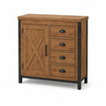 Cassettiera bassa 4 cassetti 1 anta in legno massello di pino marrone 100 x 45 x 100 cm
