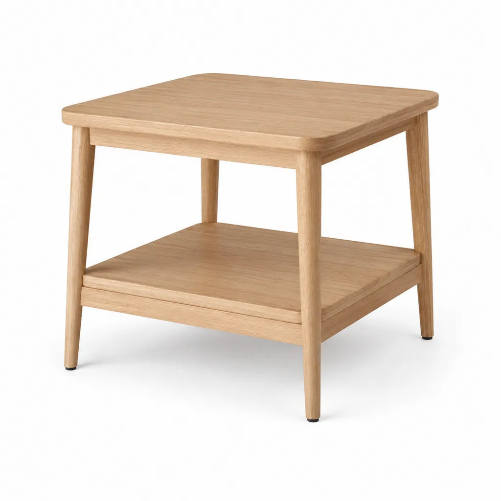 Tavolino da caff¨¨ quadrato in legno massello di rovere con ripiano inferiore 50 x 50 x 55 cm naturale