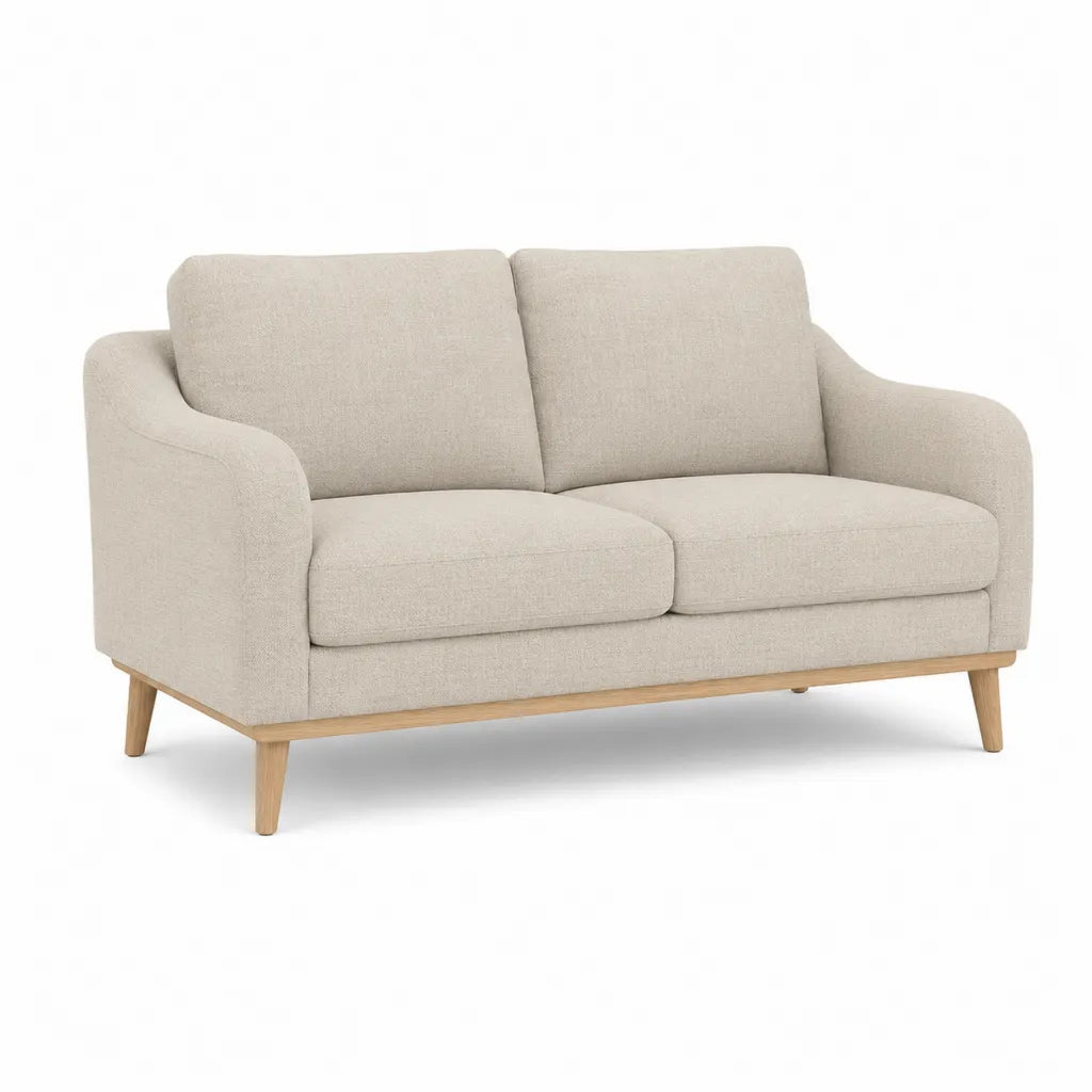 Divano 2 posti in poliestere beige con gambe in legno massello 145 x 82 x 84 cm