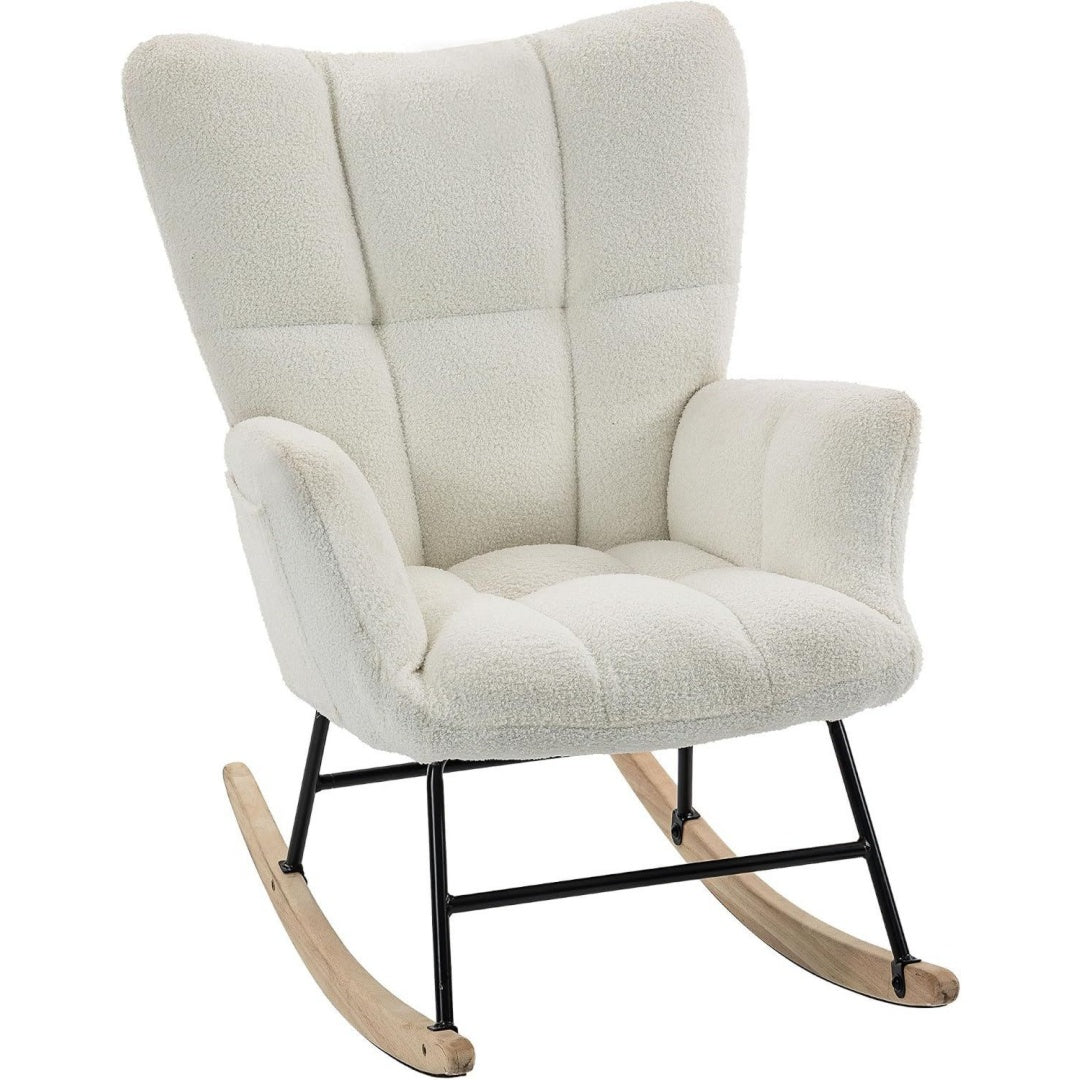 Sedia Sedia a Dondolo 105 Schienale Alto in Velluto Teddy Imbottita Crema