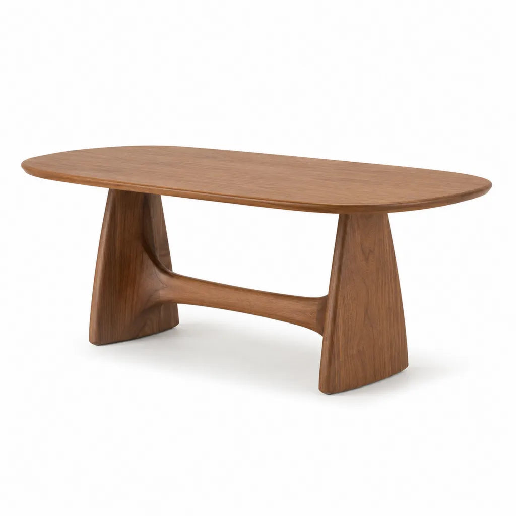 Tavolino da caff¨¨ ovale in legno massello di noce 120 x 60 x 45 cm marrone