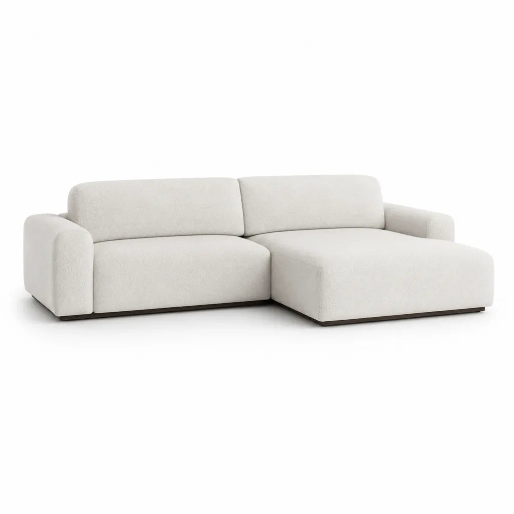 Divano angolare 3 posti con penisola destra in poliestere boucl¨¦ avorio 260 x 160 x 75 cm