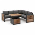 Set divano angolare da giardino 5 posti con tavolo elevabile 250 x 190 x 68 cm in alluminio e WPC nero marrone