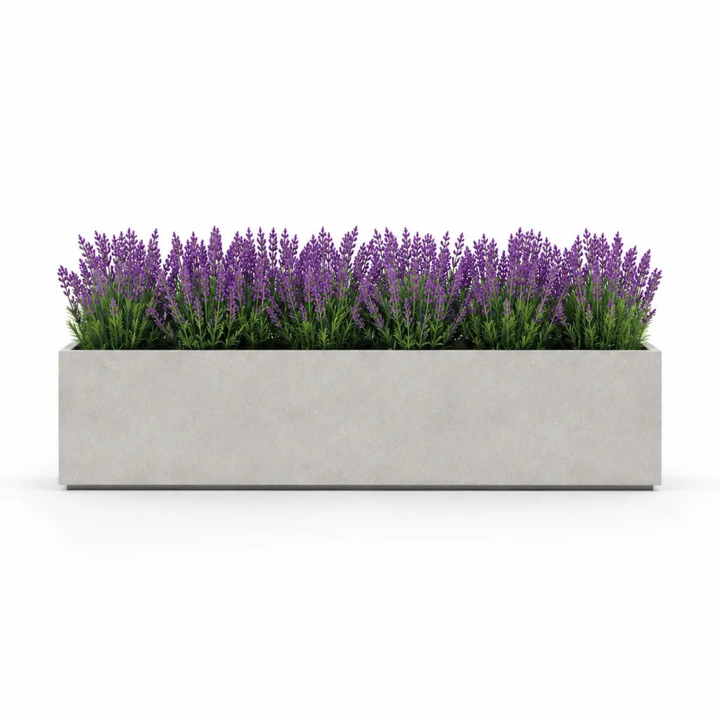 Fioriera rettangolare da esterno 100 x 30 x 40 cm in fibra di vetro e resina grigio cemento