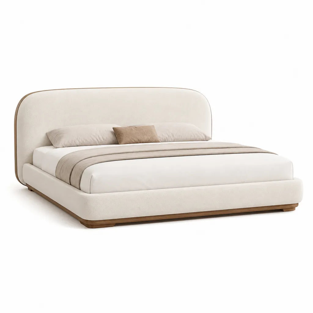 Letto contenitore matrimoniale 180 x 200 cm imbottito in poliestere bianco panna con testiera arrotondata