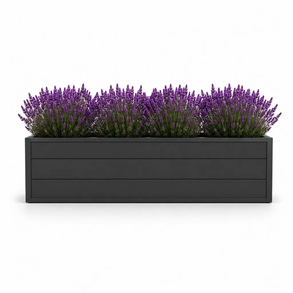 Fioriera rettangolare da esterno 100 x 30 x 40 cm in acciaio zincato nero