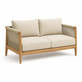 Divano da giardino 2 posti in legno massello di acacia con corda intrecciata e cuscini beige 140 x 75 x 76 cm