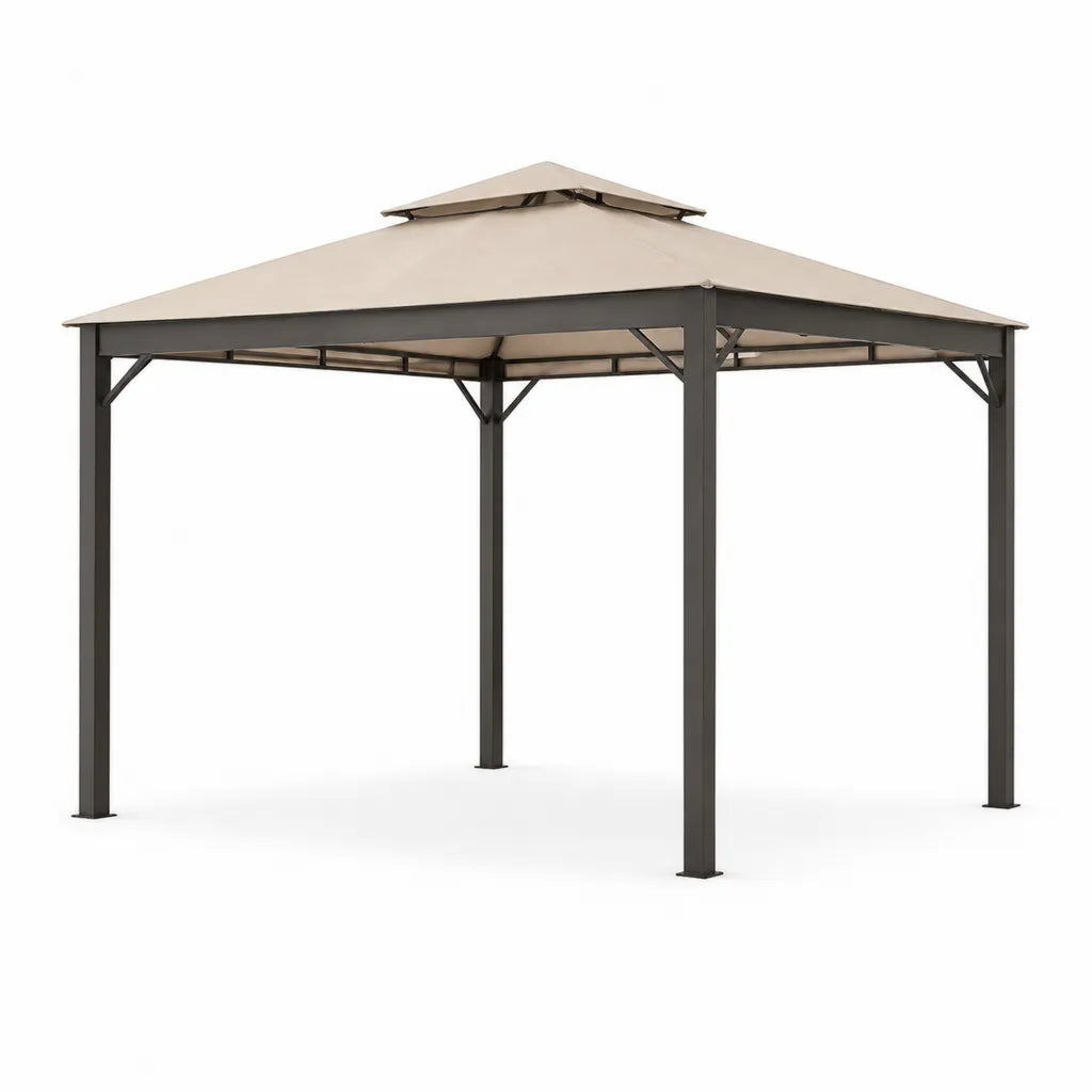 Gazebo da giardino quadrato 3 x 3 m in acciaio e poliestere beige antracite