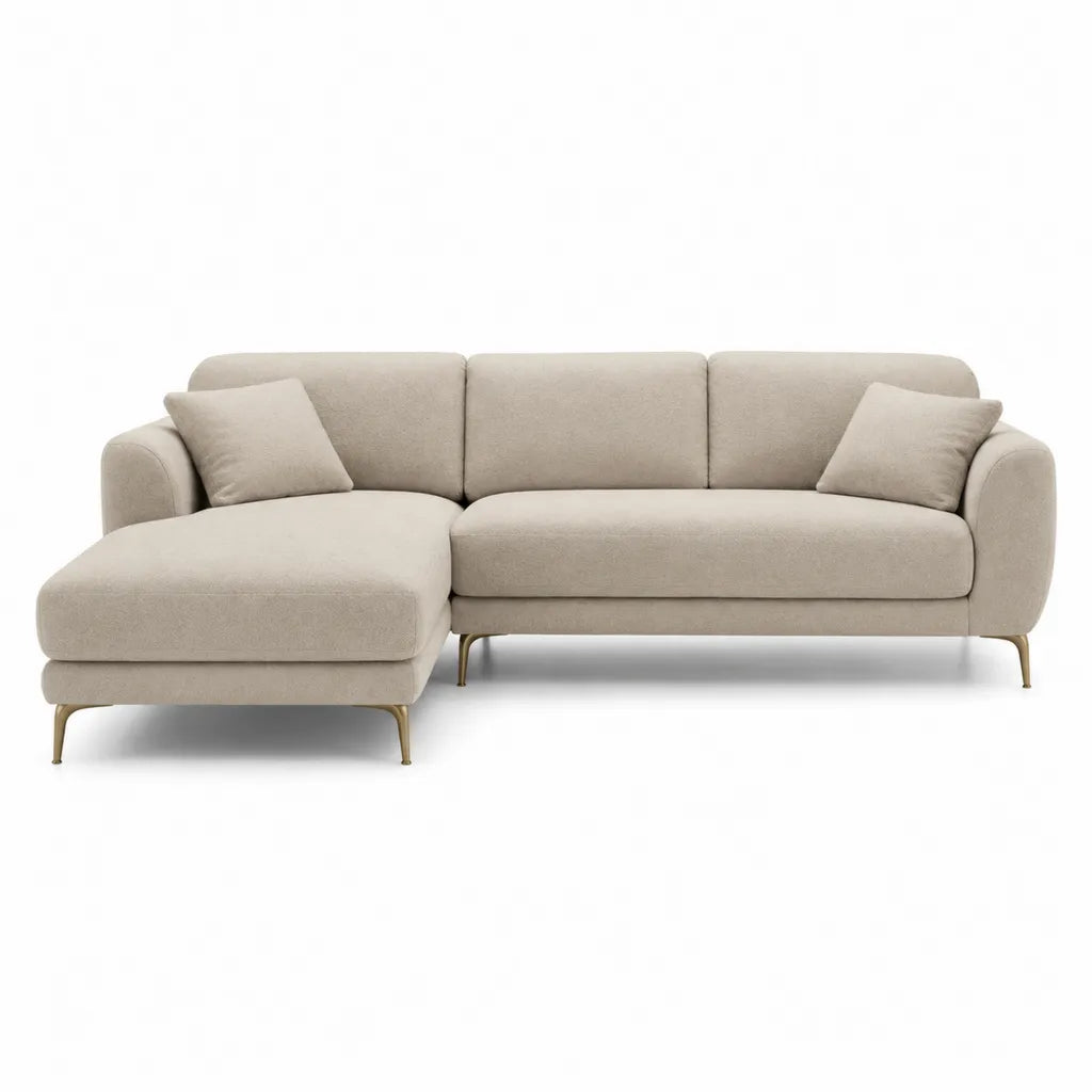 Divano angolare 3 posti con chaise longue sinistra in poliestere beige 250 x 160 x 85 cm