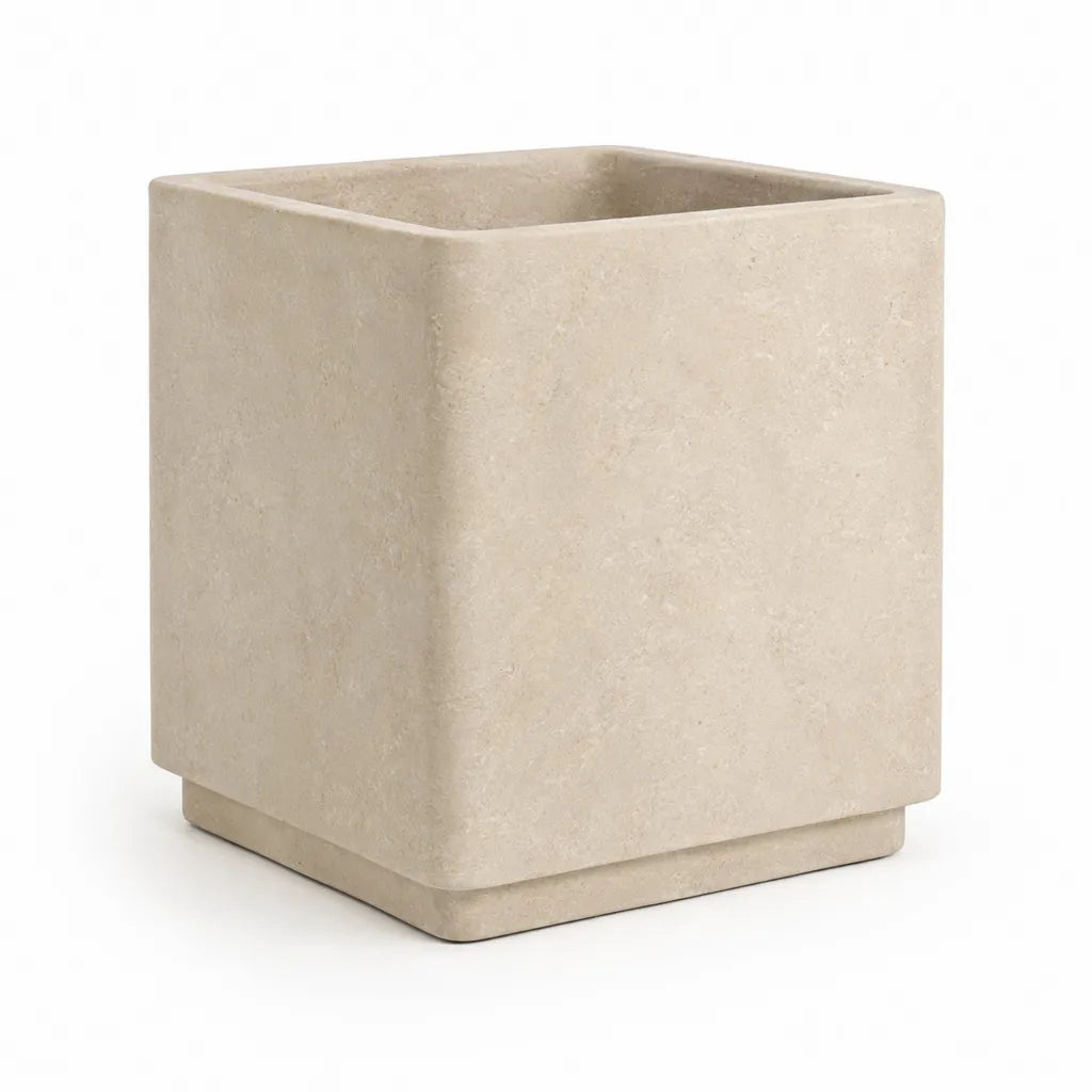 Vaso da fiori quadrato in cemento beige 40 x 40 x 45 cm