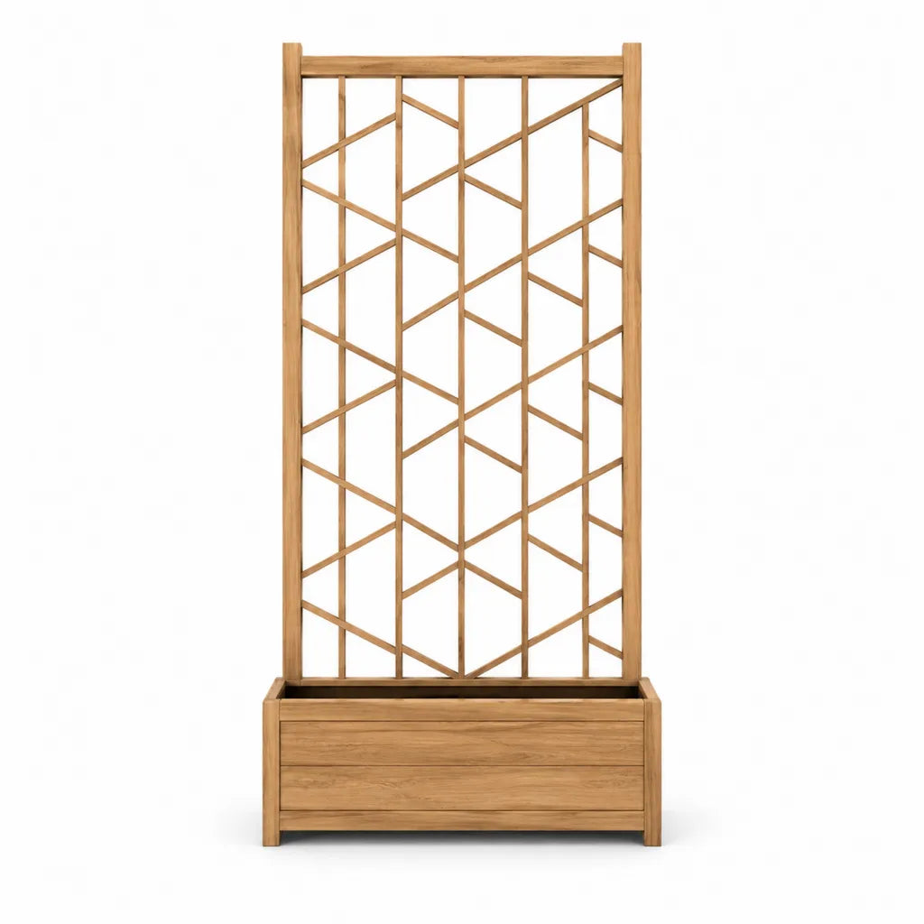 Fioriera con grigliato rettangolare in legno massello di abete marrone 80 x 30 x 180 cm