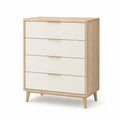 Cassettiera bassa rettangolare 4 cassetti in MDF effetto rovere e bianco 80 x 40 x 100 cm