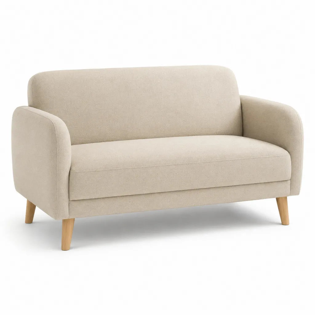 Divanetto 2 posti rettangolare in poliestere beige con piedi in legno massello 120 x 75 x 80 cm
