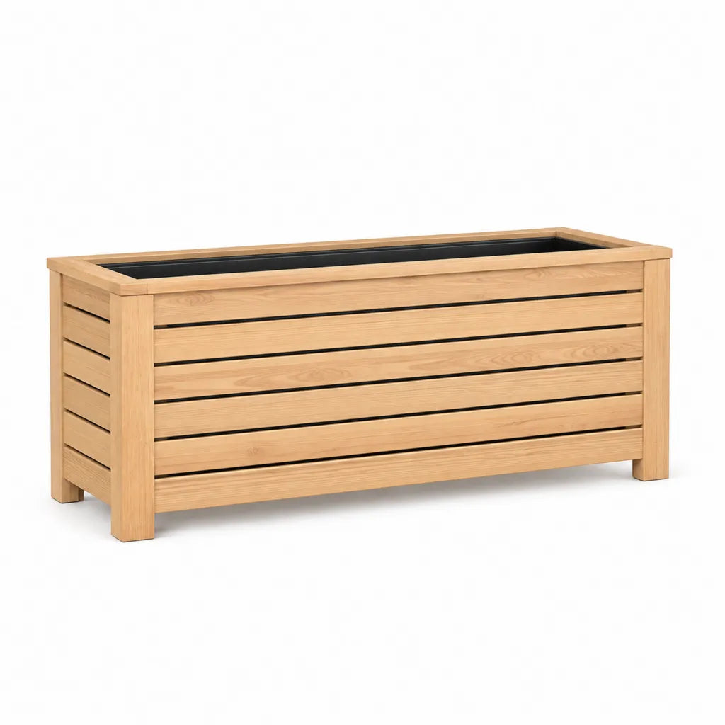 Fioriera da giardino rettangolare 100 x 40 x 45 cm in legno massello di pino naturale con rivestimento interno nero