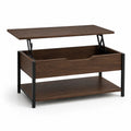 Tavolino da caff¨¨ rettangolare con piano sollevabile e vano contenitore 100 x 50 x 45 cm in MDF effetto noce e acciaio nero