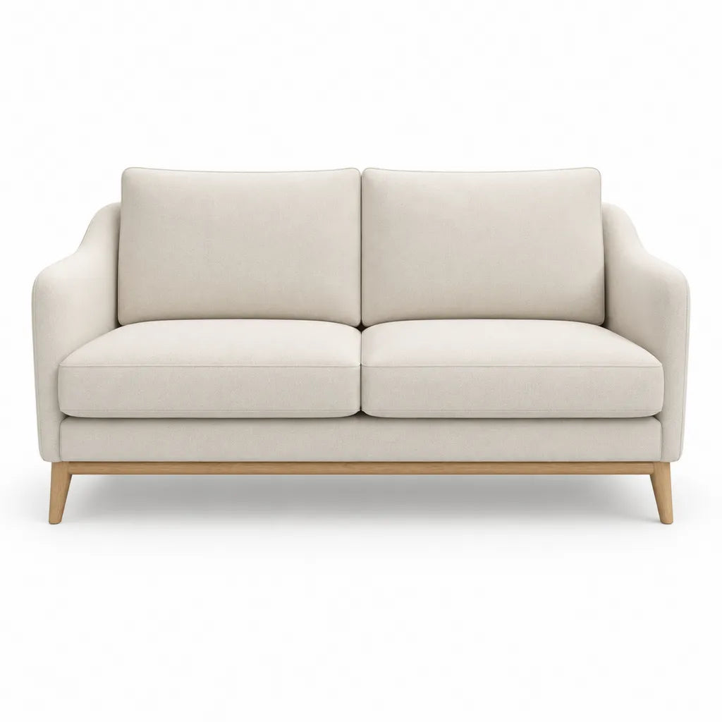 Divano 2 posti in poliestere beige con gambe in legno massello 150 x 85 x 84 cm
