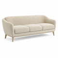Divano 3 posti curvo in boucl¨¦ di poliestere beige con gambe in legno massello 220 x 90 x 78 cm