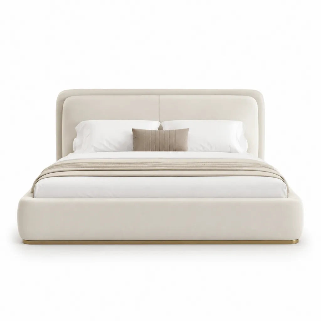 Letto contenitore matrimoniale 160 x 200 cm imbottito in pelle sintetica PU rettangolare avorio