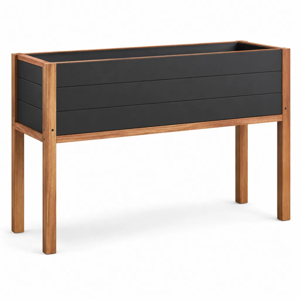 Fioriera rialzata da giardino 100 x 40 x 80 cm in legno massello di acacia e acciaio nero