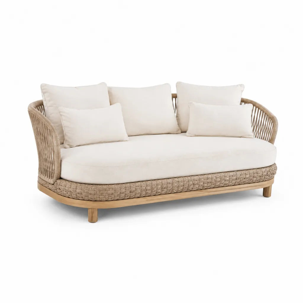 Divano da giardino 3 posti in rattan sintetico PE e legno massello beige 180 x 80 x 76 cm