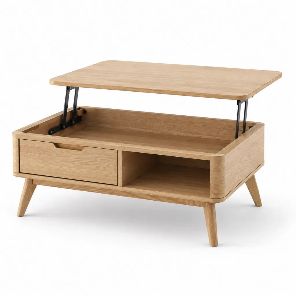 Tavolino da caff¨¨ con piano sollevabile e vano contenitore in MDF effetto rovere rettangolare rovere naturale 100 x 50 x 45 cm