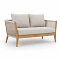 Divano da giardino 2 posti in legno massello con corda intrecciata e cuscini beige 130 x 75 x 78 cm