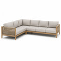 Divano da giardino angolare 5 posti in legno massello di acacia con cuscini beige 280 x 210 x 75 cm
