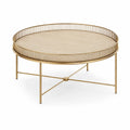 Tavolino da caff¨¨ rotondo ?80 x 45 cm in MDF effetto rovere chiaro e acciaio dorato