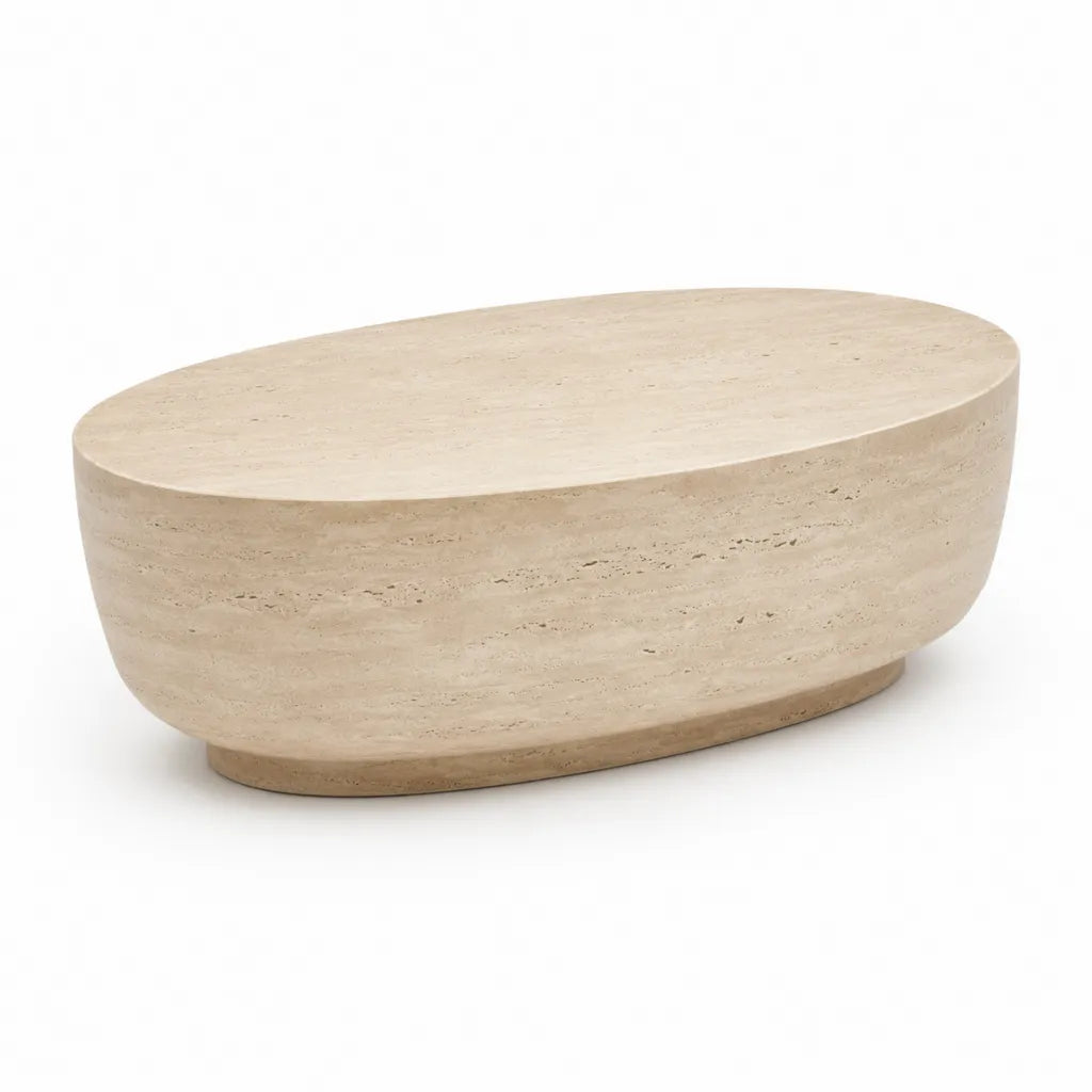 Tavolino da caff¨¨ ovale in travertino beige 120 x 70 x 35 cm