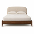 Letto contenitore matrimoniale 160 x 200 cm in noce con testiera imbottita rettangolare beige