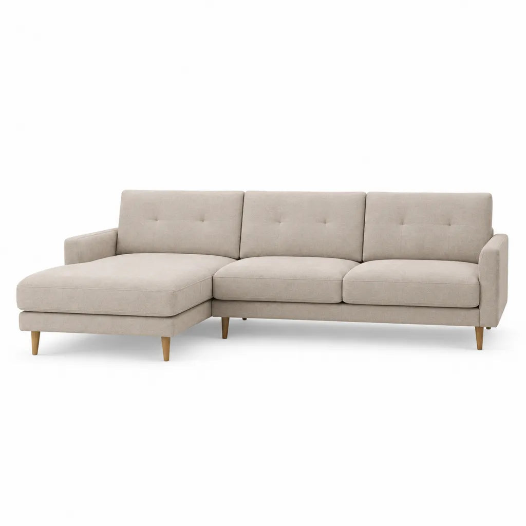 Divano angolare 3 posti con chaise longue 230 x 150 x 85 cm in poliestere beige