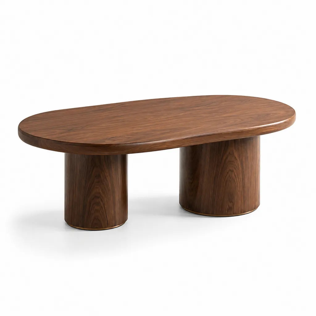 Tavolino da caff¨¨ ovale 120 x 60 x 40 cm in noce massello marrone