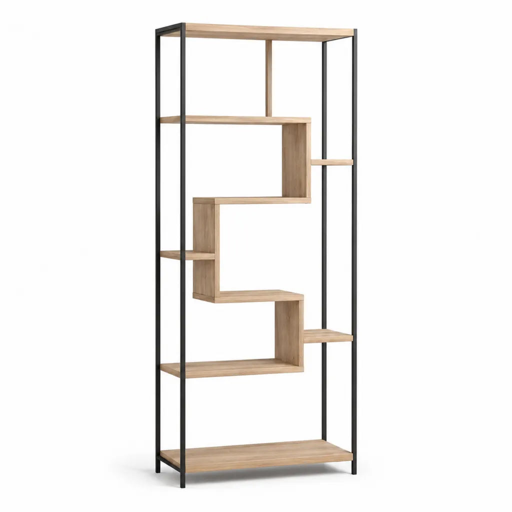 Libreria a giorno 80 x 30 x 180 cm in pannelli di particelle effetto rovere e acciaio nero