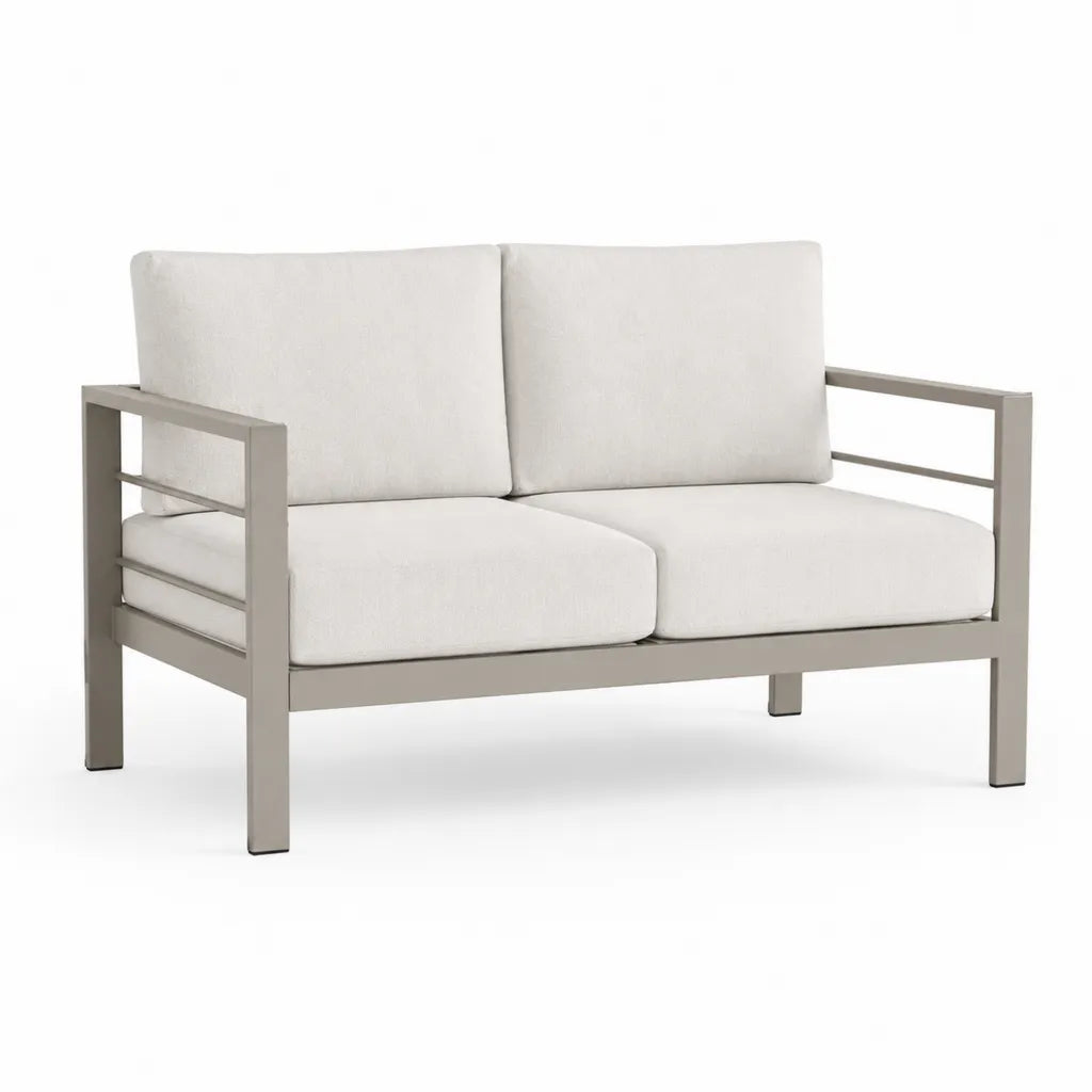 Divano da giardino 2 posti in alluminio con cuscini in poliestere bianco 130 x 75 x 75 cm