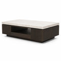 Tavolino da caff¨¨ rettangolare 120 x 70 x 38 cm in marmo bianco e MDF noce scuro con vano aperto