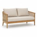 Divano da giardino 2 posti in legno massello di acacia con corda intrecciata e cuscini beige 130 x 70 x 75 cm
